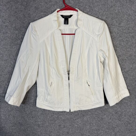 White House Black Market Short White Zip-up Jacket Women Size 10 - Picture 1 of 9